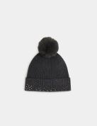 Image of Bonnet avec strass et pompon gris moyen femme