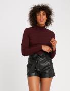 Image of Pull manches longues col roulé violet fonce femme