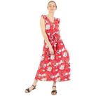 Image of Robe Coton Du Monde longue manches volantées KAYLA fleurie rouge