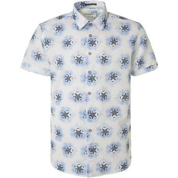 Image of Chemise No Excess Chemise Manches Courtes De Lin Impression Bleu