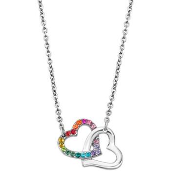Image of Collier Lotus Collier acier 2 coeurs pierres multicolores