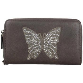 Image of Portefeuille A Découvrir ! Grand portefeuille zippé - Marron déco papillon à strass