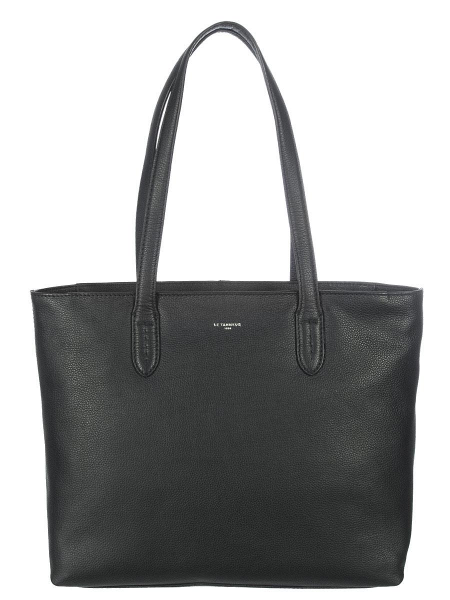 Image of Shopping intemporel et fonctionnel de la collection Sophie par Le Tanneur. En cuir de vachette pleine fleur de qualité, elle est doublée d'une toile bleue et son intérieur propose une poche plate et une poche zippée. - Largeur à la base du sac : 33 cm. -