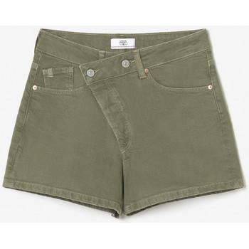 Image of Short Le Temps des Cerises Short mosta en jeans kaki clair à fermeture asymétrique