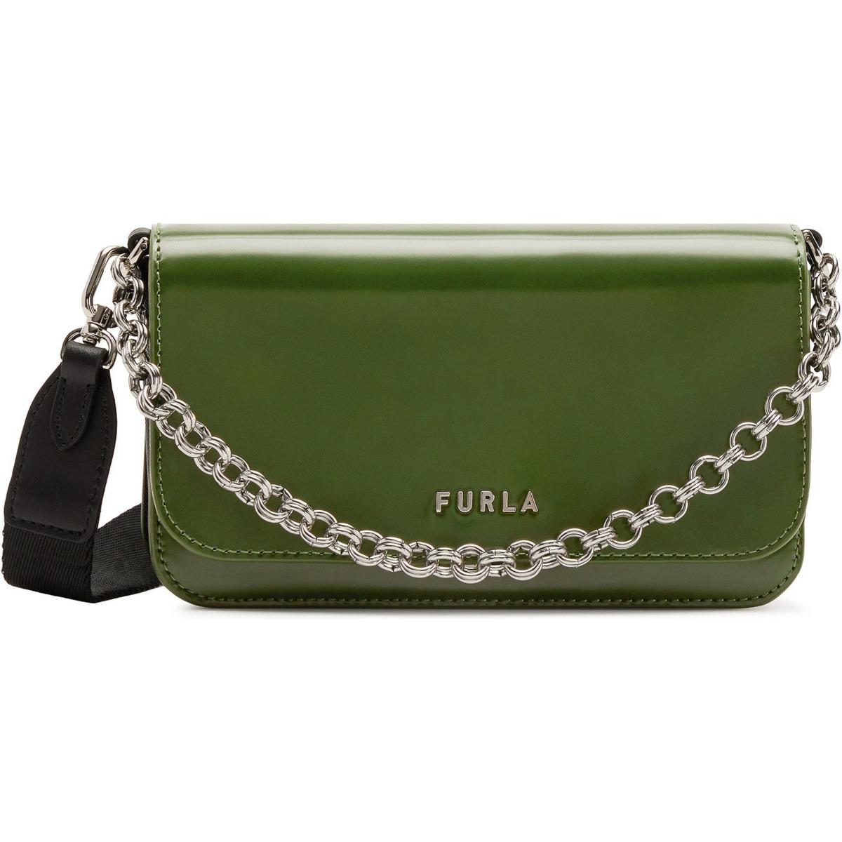 Image of <p>Furla Splendida Edera est un mini-sac à bandoulière à la forme rectangulaire. <br />Le modèle est fabriqué à partir d'une combinaison de cuir de veau brossé et de tissu polyuréthane thermoplastique à imprimé Saffiano color-block. <br />Conçu pour être