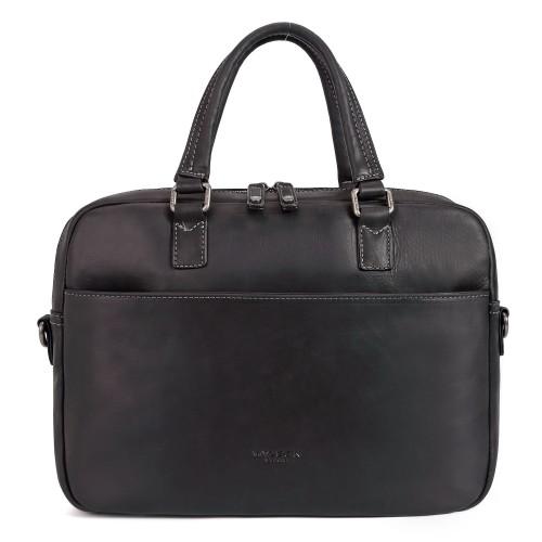 Image of <p>Serviette PC en cuir Wylson Rio.<br />Le compartiment principal est équipé de deux poches plates, une poche zippée, une poche pour PC rembourrée (34 x 20 x 3 cm environ).<br />Large poche zippée au dos et une poche à l'avant. <br />Deux poignées pour l